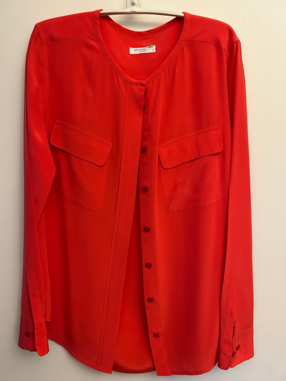 Equipment Red Long-Sleeve Silk Button-Up Blouse